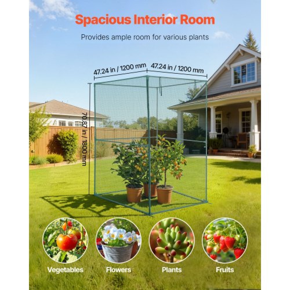 VEVOR Crop Cage, 1,2 x 1,2 x 1,8 m Σκηνή φυτοπροστασίας με πόρτα με φερμουάρ, ψηλό κλουβί καλλιέργειας ανθεκτικό στον άνεμο, εύκολο στην εγκατάσταση, υπαίθριο υπερυψωμένο κάλυμμα κρεβατιού, δίχτυ ντομάτας για γκαζόν βεράντας κήπου
