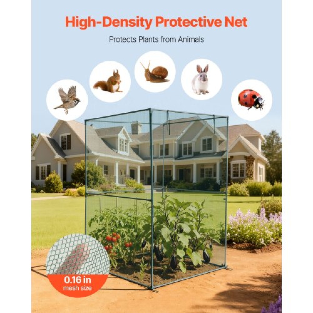 VEVOR Crop Cage, 1,2 x 1,2 x 1,8 m Σκηνή φυτοπροστασίας με πόρτα με φερμουάρ, ψηλό κλουβί καλλιέργειας ανθεκτικό στον άνεμο, εύκολο στην εγκατάσταση, υπαίθριο υπερυψωμένο κάλυμμα κρεβατιού, δίχτυ ντομάτας για γκαζόν βεράντας κήπου
