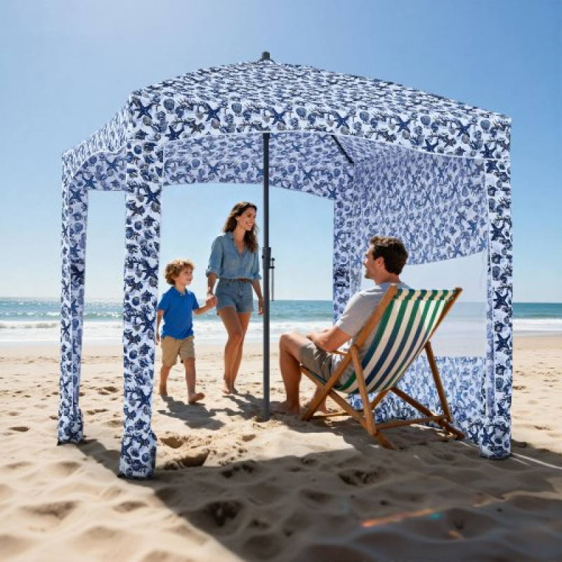 VEVOR Beach Cabana, 1,83 x 1,83 μ. Θόλος παραλίας με πλαϊνό τοίχωμα, UPF 50+ Προστασία Εύκολη εγκατάσταση Τέντα καμπάνας με τσέπες άμμου, μεγάλη φορητή σκιά εξωτερικού χώρου, ομπρέλα ηλίου για φίλους όλης της οικογένειας