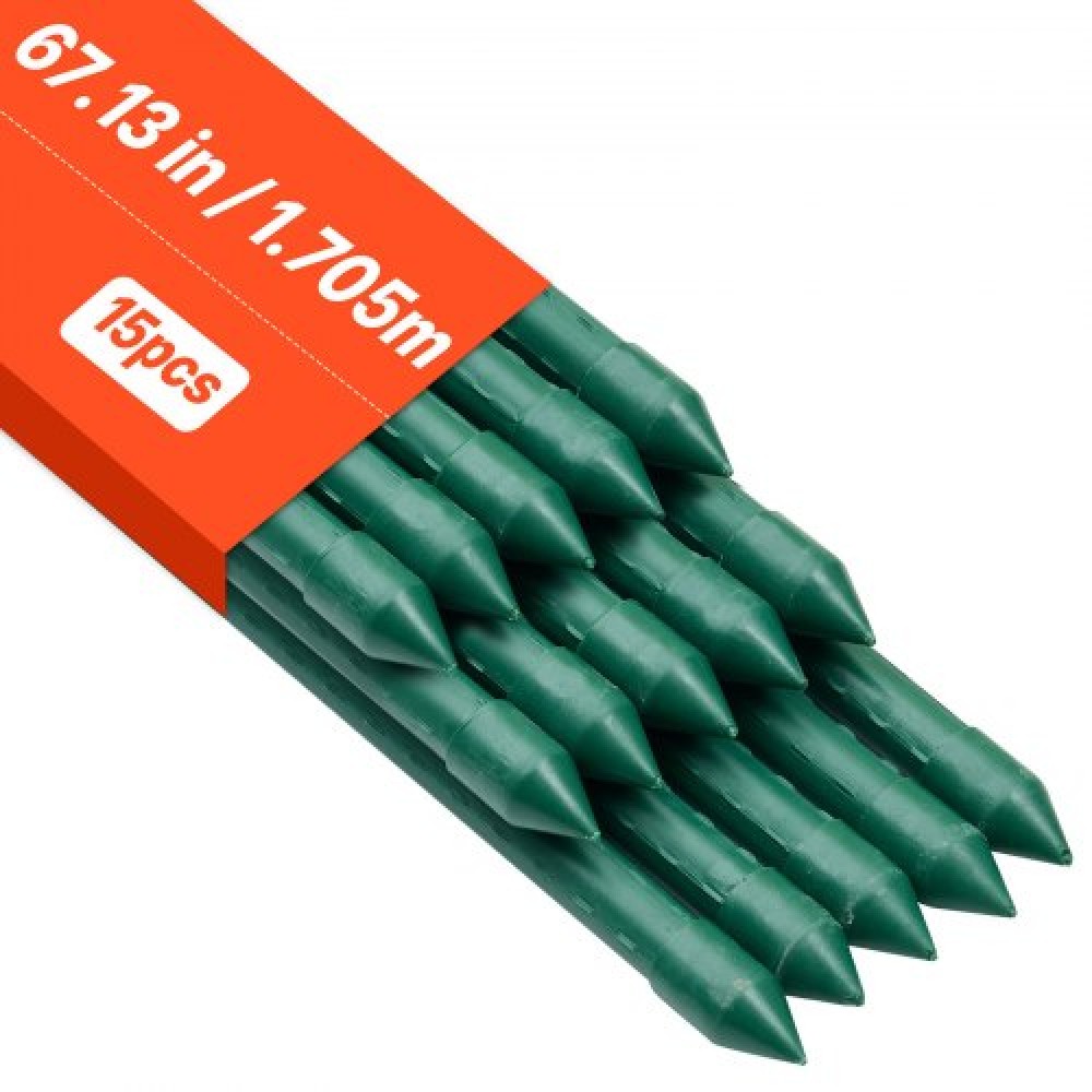 VEVOR Garden Stakes, 15 Pack, 1705 mm, Μεταλλικοί πάσσαλοι ντομάτας με πλαστική επικάλυψη, Garden Sticks για υποστήριξη φυτών, με μυτερό άκρο και αντιολισθητικά εξογκώματα για καλλιέργεια αναρριχώμενων φυτών, λαχανικά εξωτερικού χώρου
