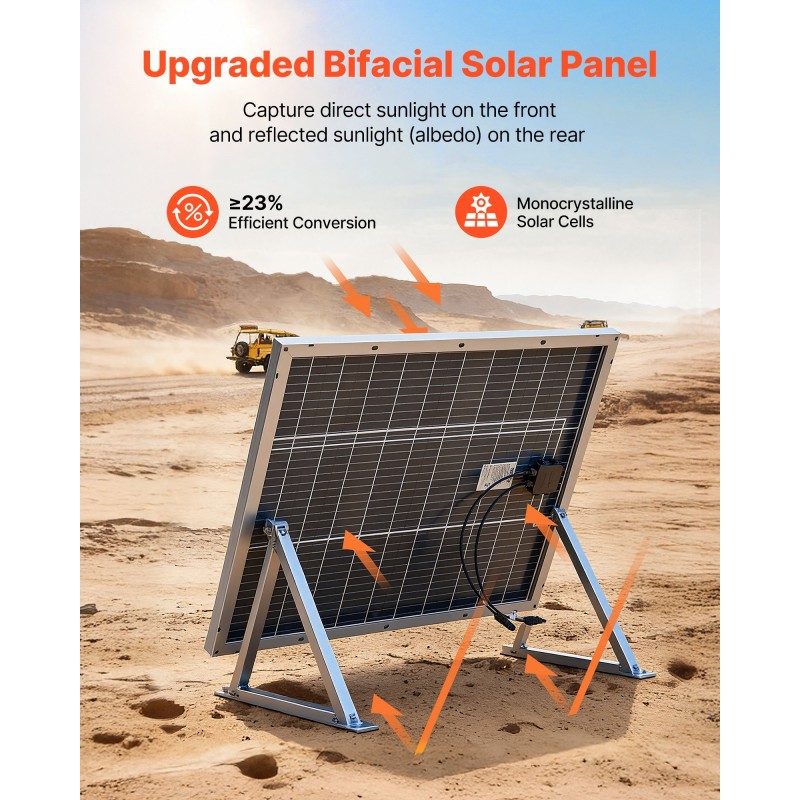 VEVOR 2PCS 100W Bifacial Solar Panels, Μονοκρυσταλλική Μονάδα Φ/Β τύπου N 23% υψηλής απόδοσης με έξοδο MC4 & πλαίσιο αλουμινίου, αδιάβροχο ηλιακό πάνελ IP67 για σκάφος αυτοκινήτου RV Flat Rooftop Off-Grid