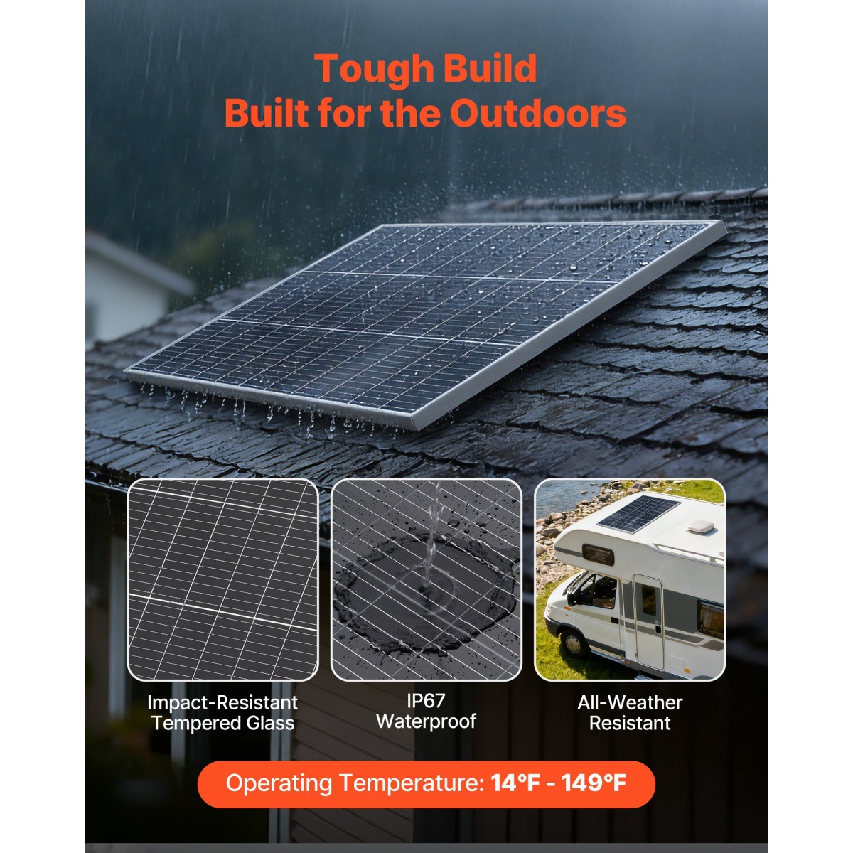 VEVOR 2PCS 100W Bifacial Solar Panels, Μονοκρυσταλλική Μονάδα Φ/Β τύπου N 23% υψηλής απόδοσης με έξοδο MC4 & πλαίσιο αλουμινίου, αδιάβροχο ηλιακό πάνελ IP67 για σκάφος αυτοκινήτου RV Flat Rooftop Off-Grid