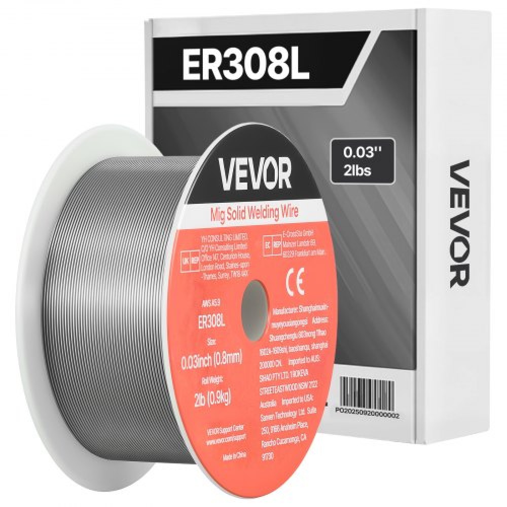 Σύρμα συγκόλλησης VEVOR Solid MIG, ER308L 0,8mm 0,9kg, Σύρμα συγκόλλησης από ανοξείδωτο χάλυβα χαμηλής πιτσιλίσματος με υψηλή δυνατότητα τροφοδοσίας για συγκόλληση με θωράκιση αερίου σε όλες τις θέσεις