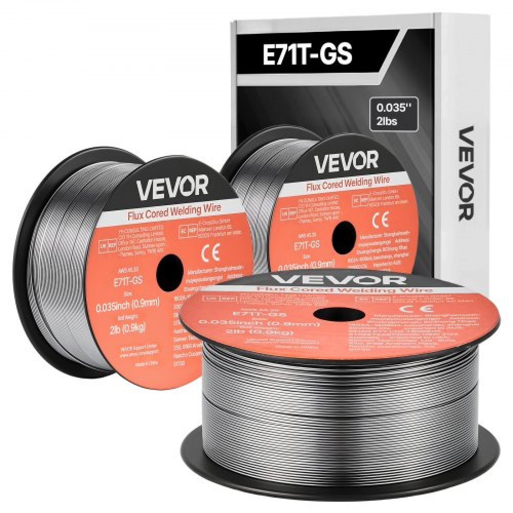 Σύρμα συγκόλλησης VEVOR Flux Core MIG, E71T-GS 0,9mm 0,9kg, Σύρμα συγκόλλησης από ήπιο χάλυβα χωρίς αέριο με χαμηλό πιτσίλισμα για συγκόλληση τόξου σε όλες τις θέσεις, αυτοπροστατευμένο για εξωτερική χρήση (Συσκευασία 3 κυλίνδρων)