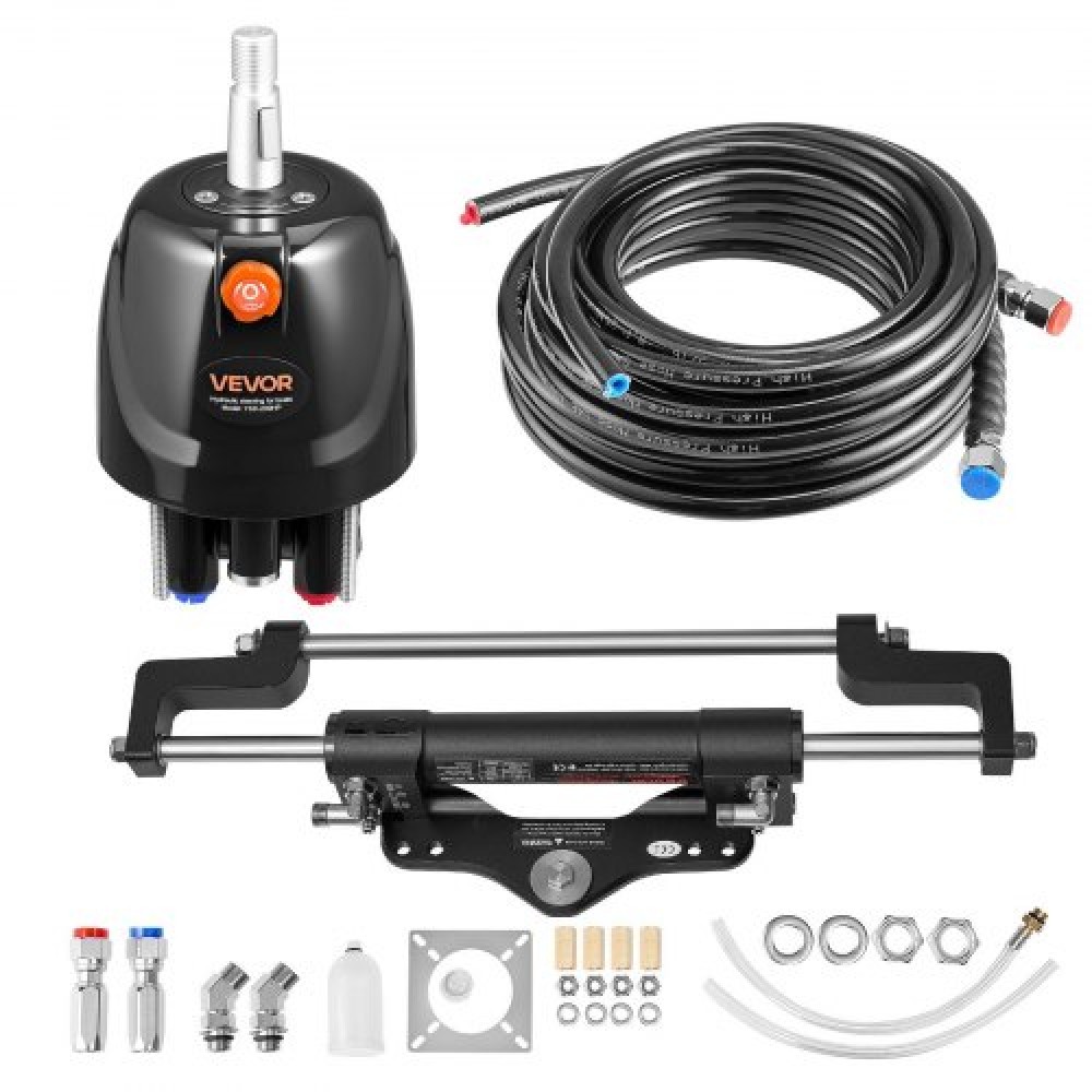 VEVOR Hydraulic Steering Kit, 150kW (200 HP), Marine Boat Hydraulic Steering System, με αντλία πηδαλίου 6,9 MPa/1000 psi, κύλινδρο κλειδώματος δύο κατευθύνσεων και σωλήνες υψηλής αντοχής 7,92 m, για χρήση σε έναν κινητήρα ενός σταθμού