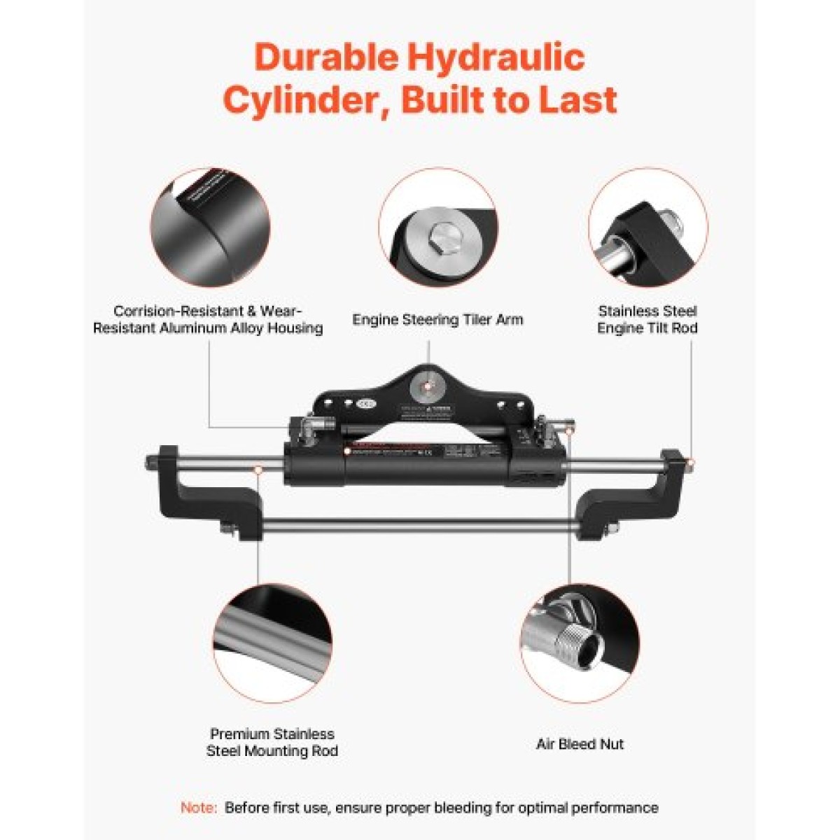 VEVOR Hydraulic Steering Kit, 150kW (200 HP), Marine Boat Hydraulic Steering System, με αντλία πηδαλίου 6,9 MPa/1000 psi, κύλινδρο κλειδώματος δύο κατευθύνσεων και σωλήνες υψηλής αντοχής 7,92 m, για χρήση σε έναν κινητήρα ενός σταθμού