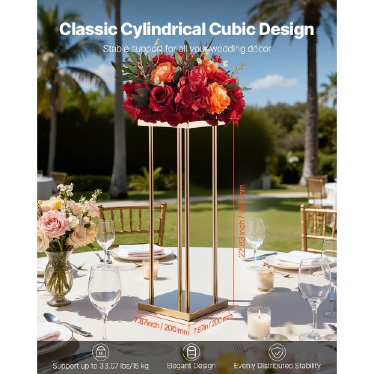 VEVOR Wedding Flower Stand, 10PCS 23,62 ιντσών Στάντ λουλουδιών, Floral Stand με Μεταλλικό Laminate, Κυλινδρικό Κυβικό Floral Βάση οθόνης για γάμο, πάρτι, γενέθλια, σπίτι, γαλλικά χρυσά stand