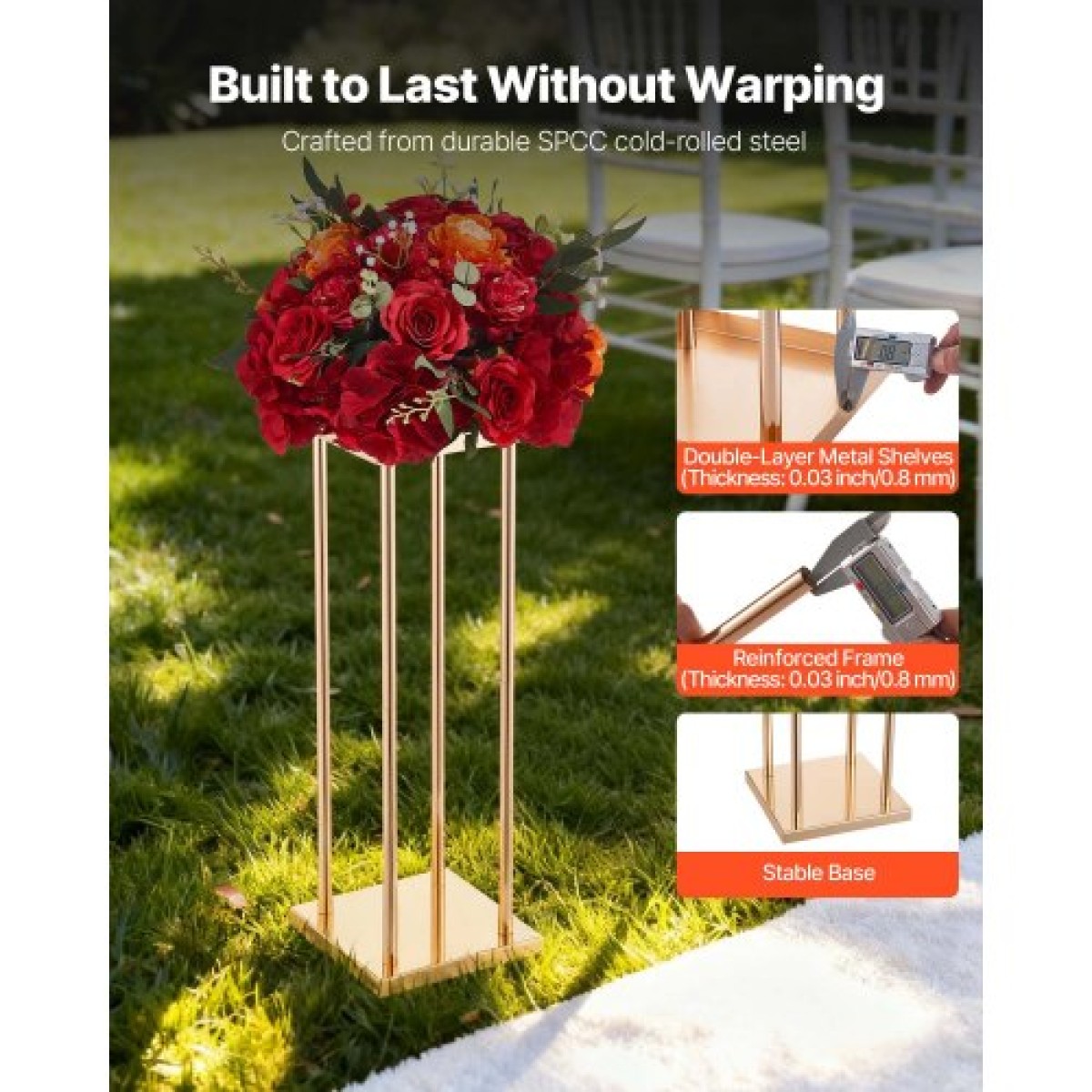 VEVOR Wedding Flower Stand, 10PCS 23,62 ιντσών Στάντ λουλουδιών, Floral Stand με Μεταλλικό Laminate, Κυλινδρικό Κυβικό Floral Βάση οθόνης για γάμο, πάρτι, γενέθλια, σπίτι, γαλλικά χρυσά stand