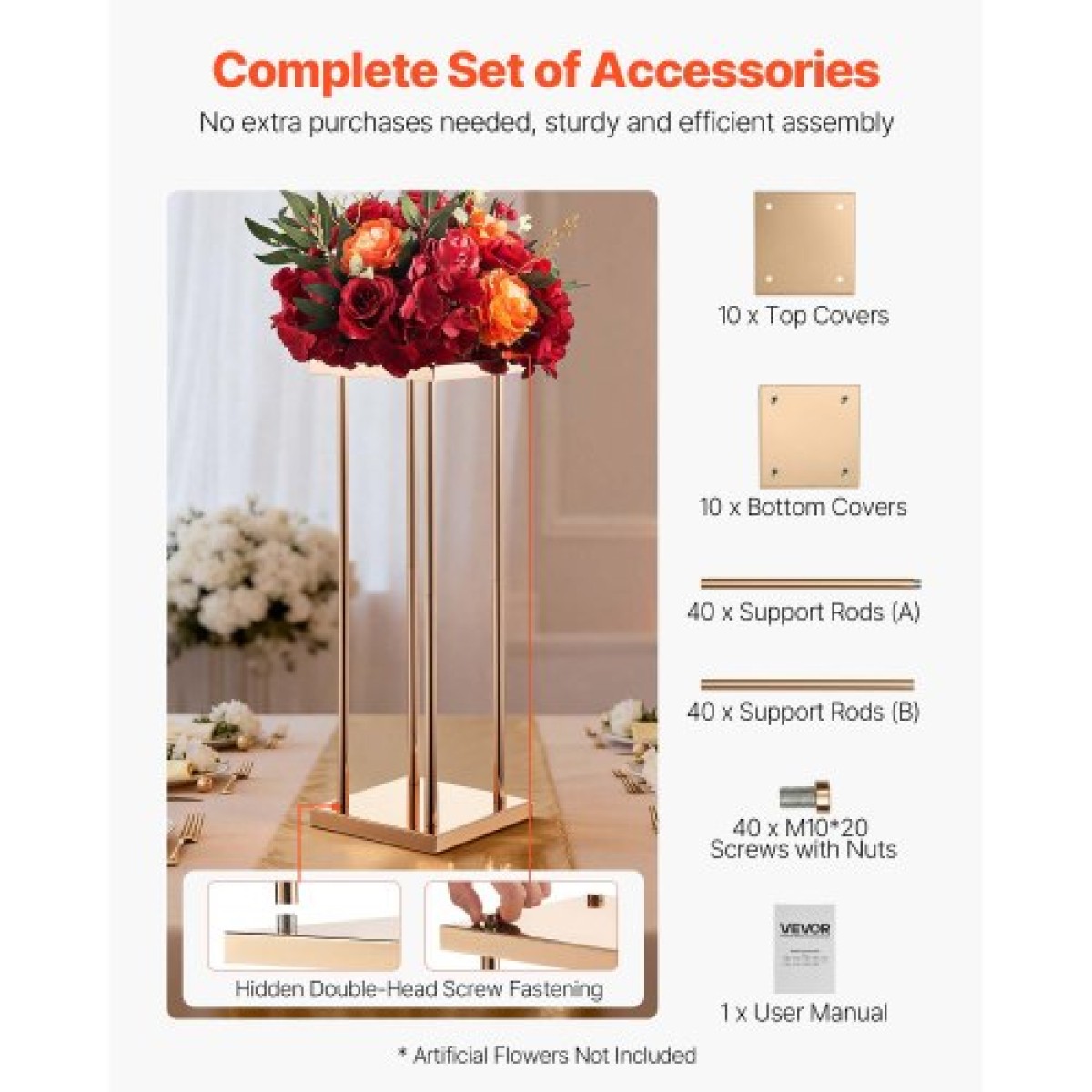 VEVOR Wedding Flower Stand, 10PCS 23,62 ιντσών Στάντ λουλουδιών, Floral Stand με Μεταλλικό Laminate, Κυλινδρικό Κυβικό Floral Βάση οθόνης για γάμο, πάρτι, γενέθλια, σπίτι, γαλλικά χρυσά stand