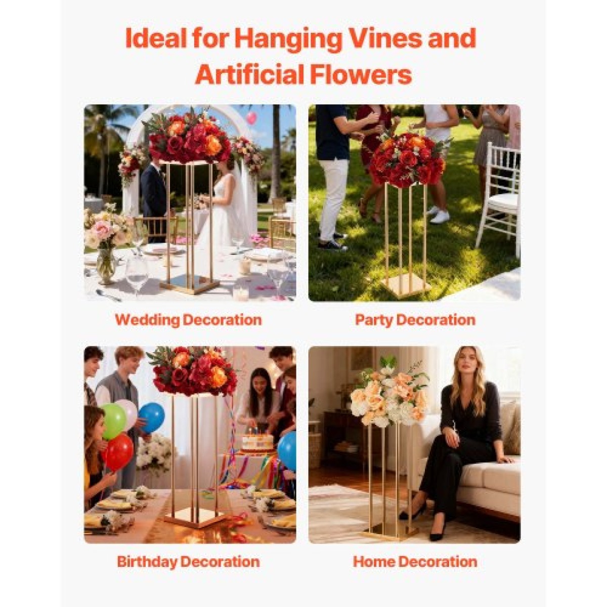 VEVOR Wedding Flower Stand, 10PCS 23,62 ιντσών Στάντ λουλουδιών, Floral Stand με Μεταλλικό Laminate, Κυλινδρικό Κυβικό Floral Βάση οθόνης για γάμο, πάρτι, γενέθλια, σπίτι, γαλλικά χρυσά stand