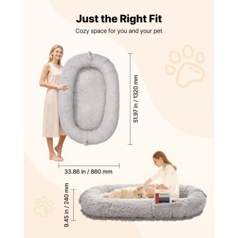 VEVOR Human Dog Bed, 51,97 x 33,86 x 9,45 ιντσών Orthopedic Memory Foam Humansized Dog bed, Humans Pet κρεβάτια με πλαϊνή τσέπη, λαβή και φερμουάρ, αφαιρούμενα κρεβάτια σκύλων που πλένονται στο πλυντήριο για ανθρώπους, γκρι