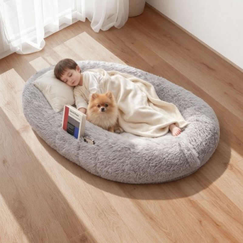 VEVOR Human Dog Bed, 51,97 x 33,86 x 9,45 ιντσών Orthopedic Memory Foam Humansized Dog bed, Humans Pet κρεβάτια με πλαϊνή τσέπη, λαβή και φερμουάρ, αφαιρούμενα κρεβάτια σκύλων που πλένονται στο πλυντήριο για ανθρώπους, γκρι