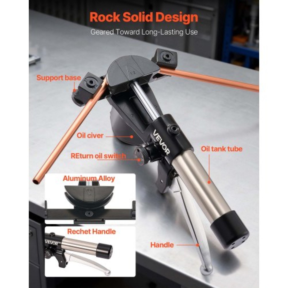VEVOR Hydraulic Tubing Bender Kit, 6 mm έως 22 mm, Χάλκινος σωλήνας Bender, Σετ εργαλείων κάμψης HVAC, 90° Bend, με 7 μήτρες από κράμα αλουμινίου, για κλιματιστικά HVAC Refrigeration Automotive Auto Repair