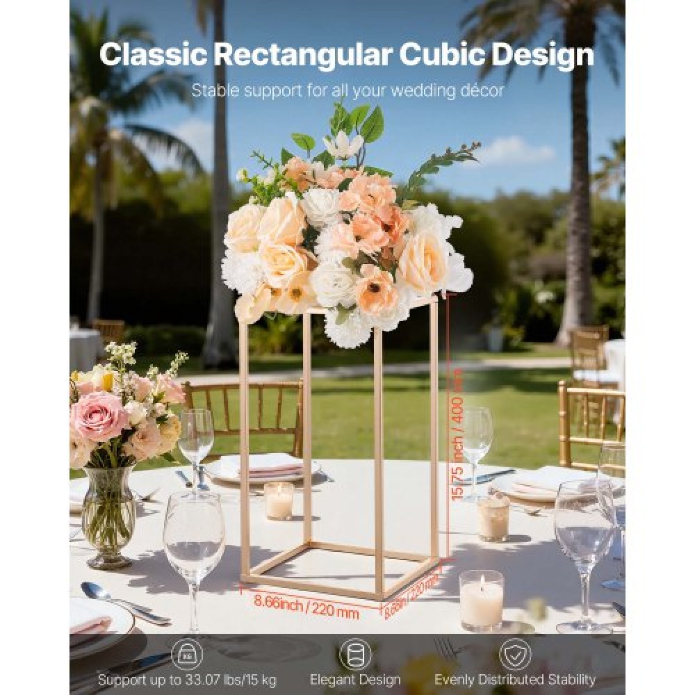 VEVOR Wedding Flower Stand, 10PCS 15,75 ιντσών Στάντ λουλουδιών, Floral Stand με ακρυλικό Laminate, Ορθογώνια φλοράλ θήκη για γάμο, πάρτι, γενέθλια, σπίτι, γαλλικά χρυσά stand