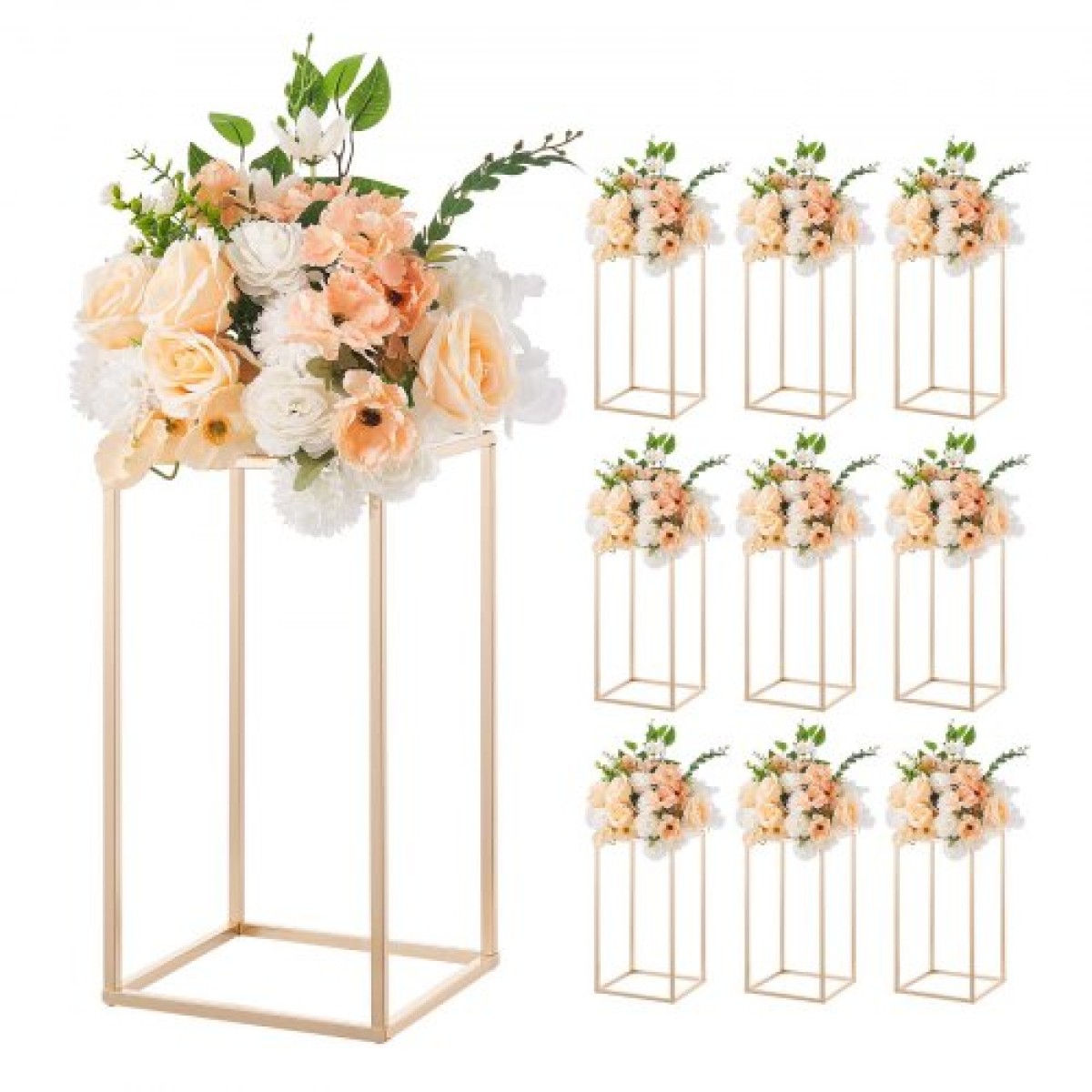 VEVOR Wedding Flower Stand, 10PCS 15,75 ιντσών Στάντ λουλουδιών, Floral Stand με ακρυλικό Laminate, Ορθογώνια φλοράλ θήκη για γάμο, πάρτι, γενέθλια, σπίτι, γαλλικά χρυσά stand
