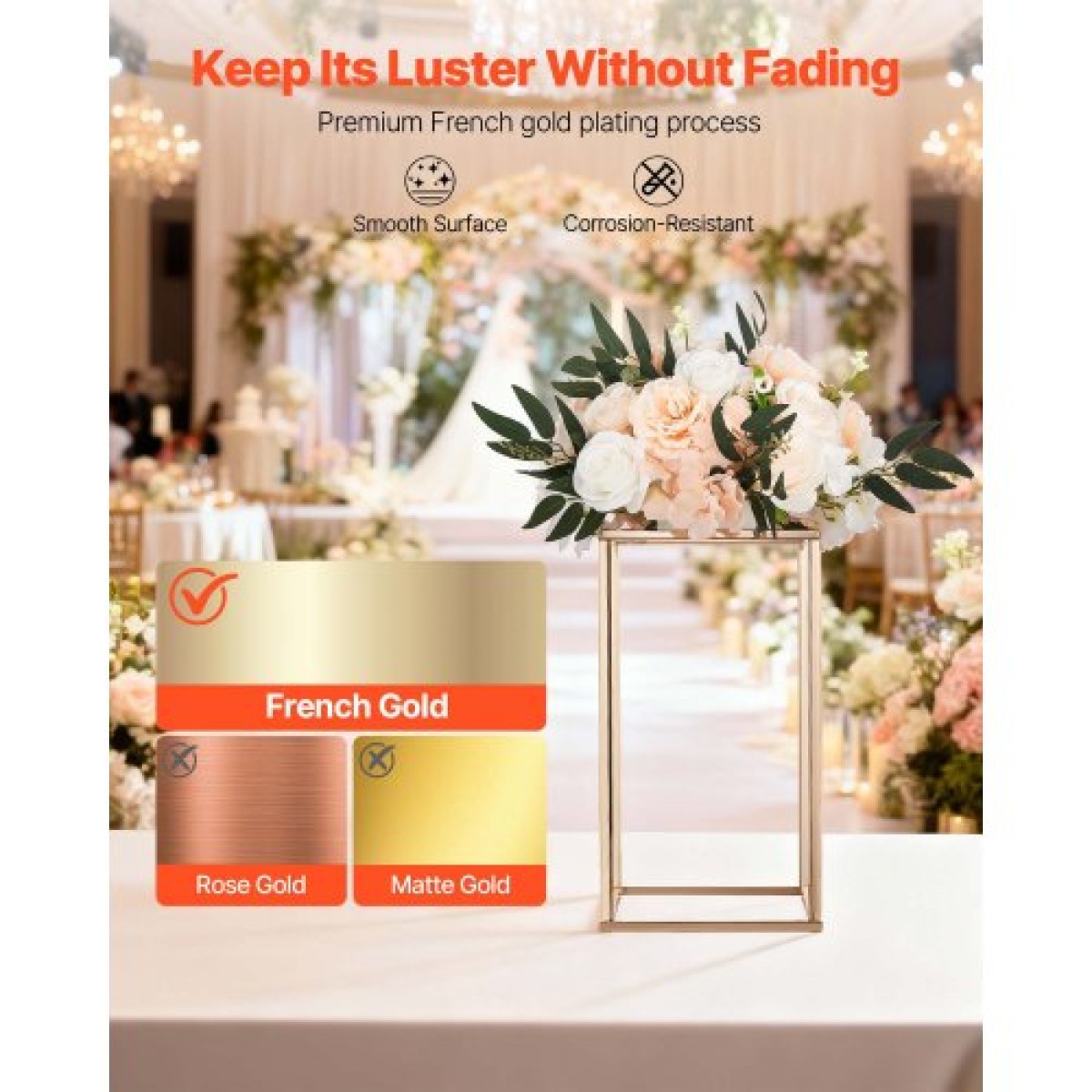VEVOR Wedding Flower Stand, 10PCS 15,75 ιντσών Στάντ λουλουδιών, Floral Stand με ακρυλικό Laminate, Ορθογώνια φλοράλ θήκη για γάμο, πάρτι, γενέθλια, σπίτι, γαλλικά χρυσά stand