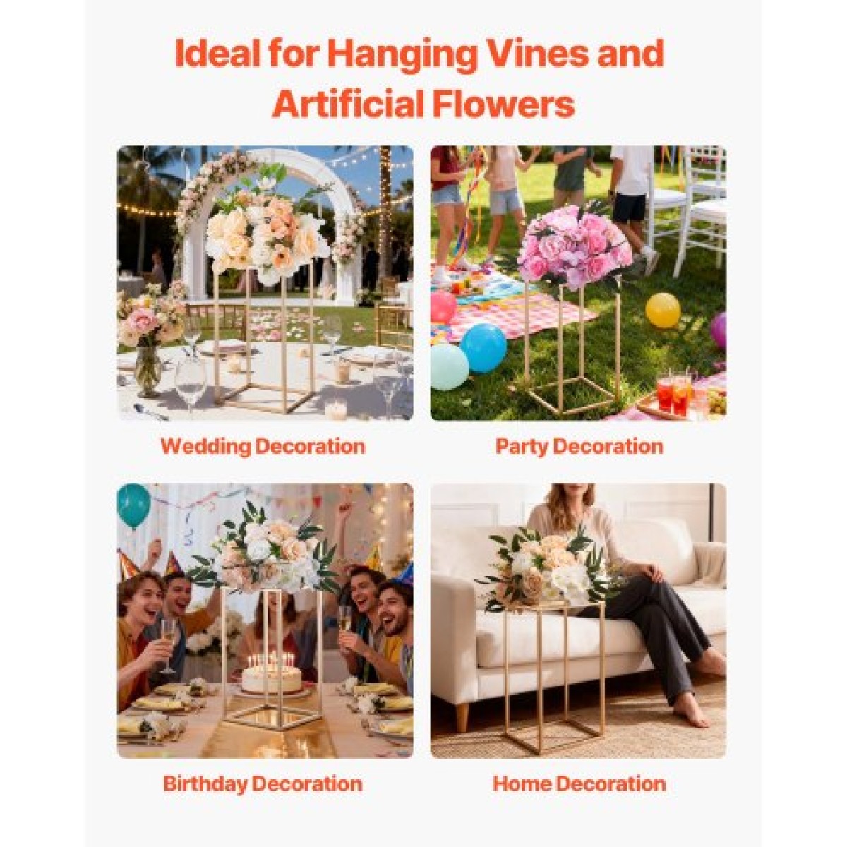 VEVOR Wedding Flower Stand, 10PCS 15,75 ιντσών Στάντ λουλουδιών, Floral Stand με ακρυλικό Laminate, Ορθογώνια φλοράλ θήκη για γάμο, πάρτι, γενέθλια, σπίτι, γαλλικά χρυσά stand
