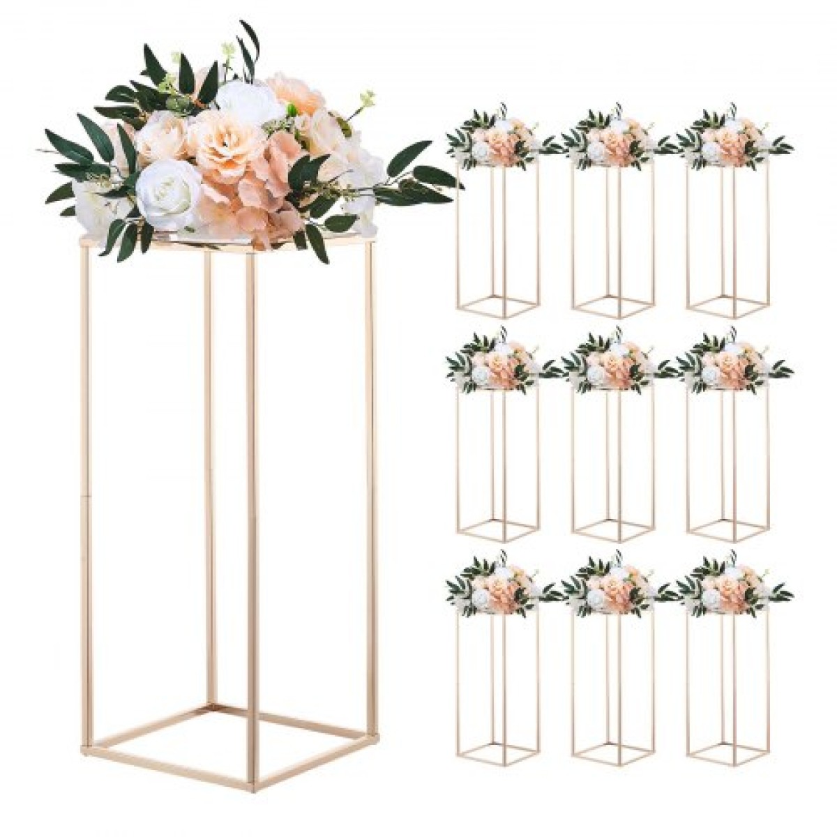 VEVOR Wedding Flower Stand, 10PCS 23,62 ιντσών Stand λουλουδιών, Floral Stand με ακρυλικό Laminate, Ορθογώνιο Floral ράφι για γάμο, πάρτι, γενέθλια, σπίτι, γαλλικά χρυσά stand