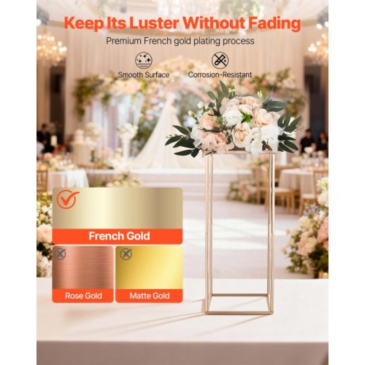VEVOR Wedding Flower Stand, 10PCS 23,62 ιντσών Stand λουλουδιών, Floral Stand με ακρυλικό Laminate, Ορθογώνιο Floral ράφι για γάμο, πάρτι, γενέθλια, σπίτι, γαλλικά χρυσά stand