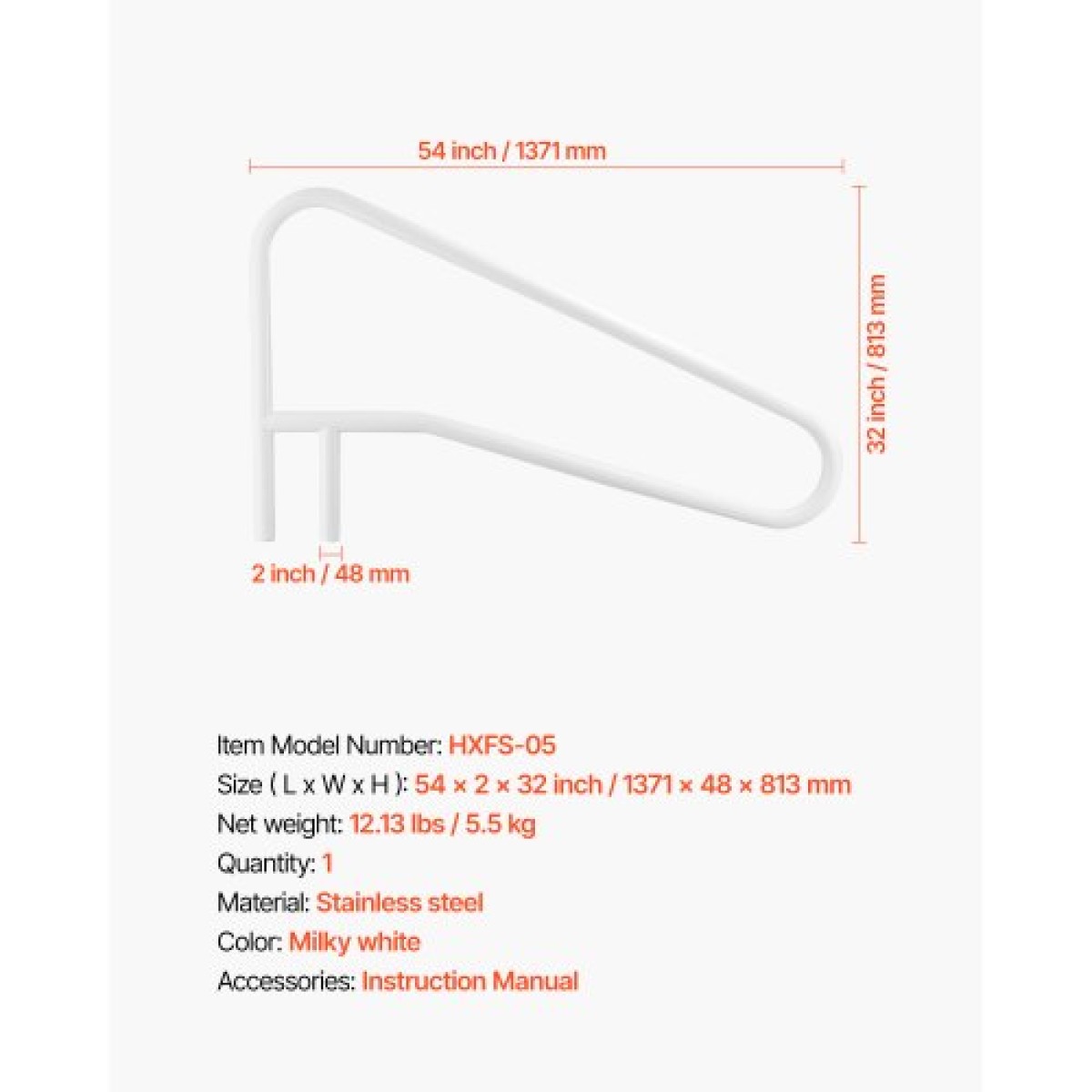 Κιγκλίδωμα πισίνας VEVOR, 137,1 x 81,3 cm Κουπαστή πισίνας, 100 kg Χωρητικότητα φορτίου βαρέως τύπου από ανοξείδωτο ατσάλι, κουπαστή κολύμβησης, απρόσκοπτη συγκόλληση, εσοχή ή βάση στήριξης, για δίπλα στην πισίνα, θαλάσσια πάρκα, κέντρα σπα