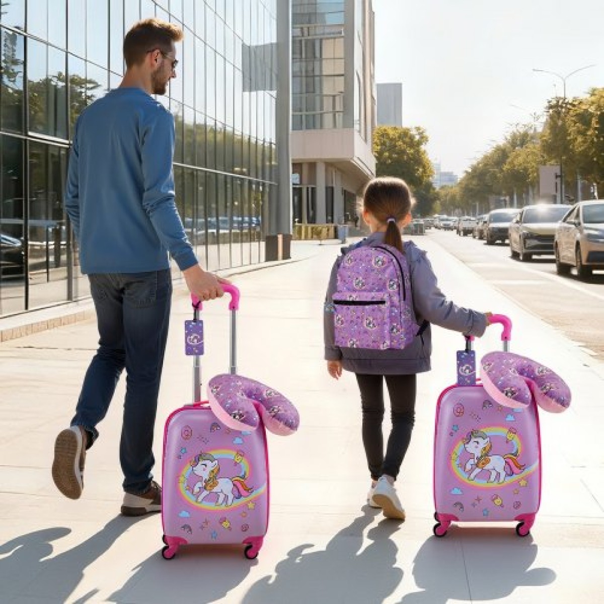 VEVOR Παιδικό Σετ αποσκευών, 5 τεμαχίων, 45,7 εκ. Βαλίτσα με σακίδιο πλάτης & μαξιλάρι σε σχήμα U, σετ αποσκευών μονόκερος, δώρο γενεθλίων για κορίτσια, αγόρια, εγκεκριμένη αεροπορική εταιρεία