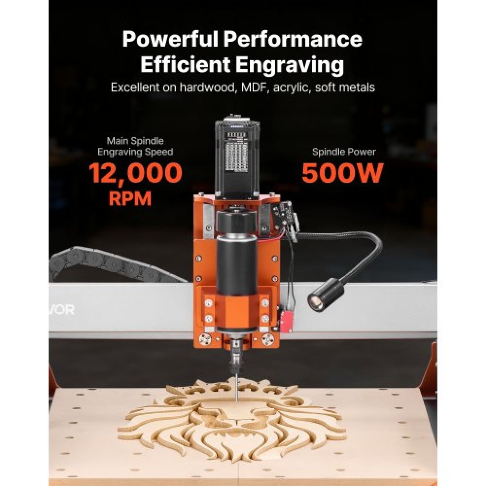 VEVOR CNC Router Machine, 500W Spindle, 3-Axis Wood Engraving Milling Machine, with Dual Linear Rails and Ball Screw, 400 x 400 x 95 mm Working Area, Trim Router, for Wood Acrylic Carving Cutting