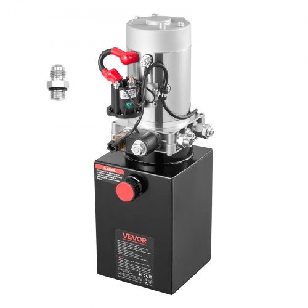 VEVOR 6 L Hydraulic Power Unit, Single Acting Dump Trailer Pump, 22 MPa Max Relief Pressure & 3.4 L/min Flow Rate, DC 12V Hydraulic Pump with Metal Reservoir for Dump Trailer Car Lifting, Black
