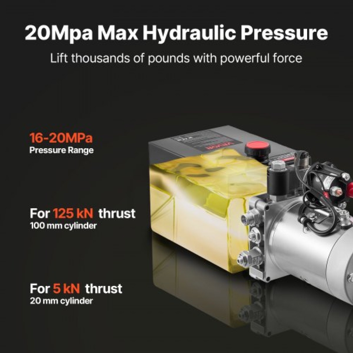 VEVOR 6 L Hydraulic Power Unit, Single Acting Dump Trailer Pump, 22 MPa Max Relief Pressure & 3,4 L/min Rate, DC 12V Hydraulic Pump with Metal Reservoir for Dump Trailer Car Lifting, Μαύρο