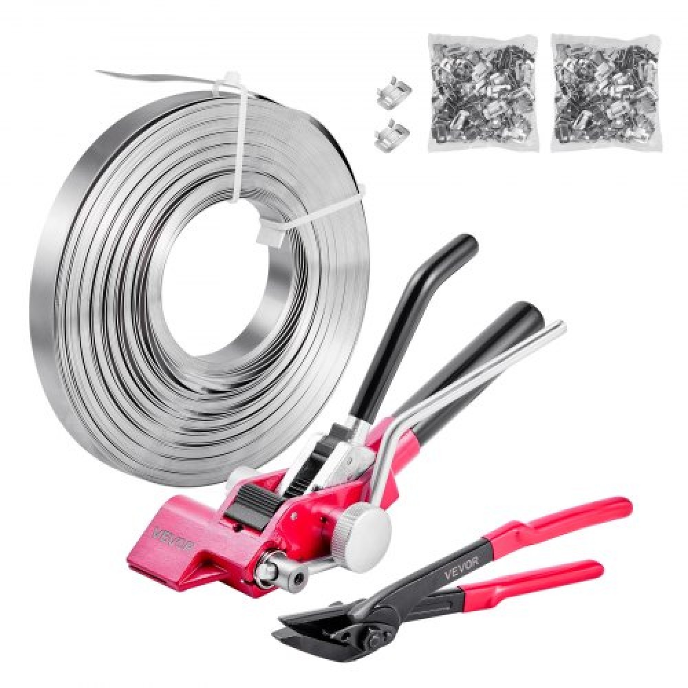 Κιτ ιμάντων VEVOR Steel Banding, Heavy Duty Banding Sealer Tool with 60 m Linking Straps, 200 Metal claps, Manual Packaging Packaging Kit for Warhouse, Transport, Industrial Bundling