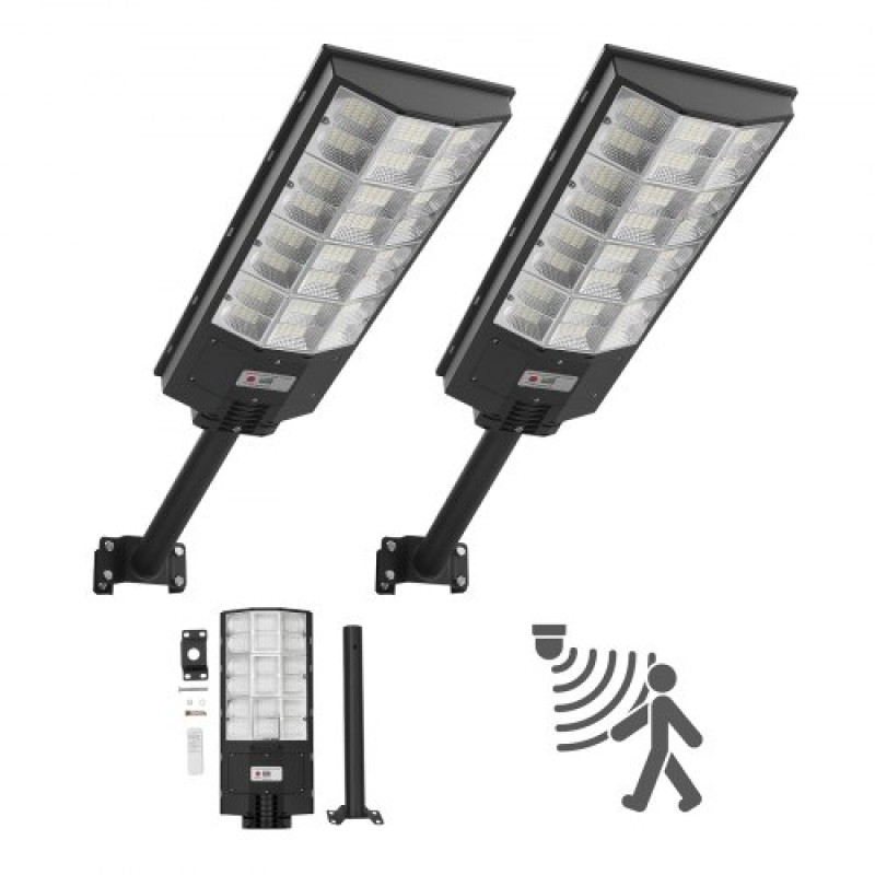 VEVOR 8000W Solar Street Lights Outdoor, 450000LM, Επαγγελματικός Χώρος Στάθμευσης Φώτα Dusk to Dawn, LED Flood Security Lamp with Motion Sensor, IP67 Waterproof Outdoor Light, for Driveway Yard, 2 Pack
