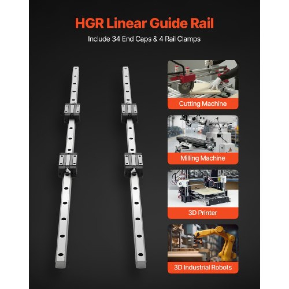 VEVOR Linear Rail Guide Kit, HGR20, 2Pcs 1000 mm (39,4 ιντσών) Γραμμικές ράγες κίνησης και 4 τεμ.