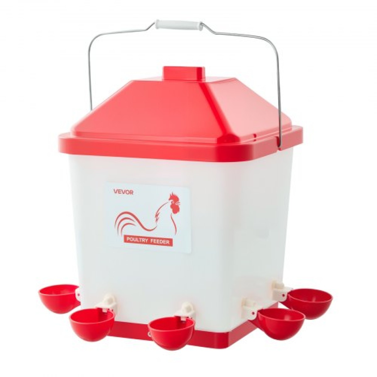 VEVOR 19L Automatic Chicken Waterter, 6 Ports Water, Automatic-Fill Water Cup, Automatic Gravity Waterer with Conveible Handled Sealed Lastic Ring, Αδιάβροχο υλικό PP, No Waste Design, για κοτόπουλο