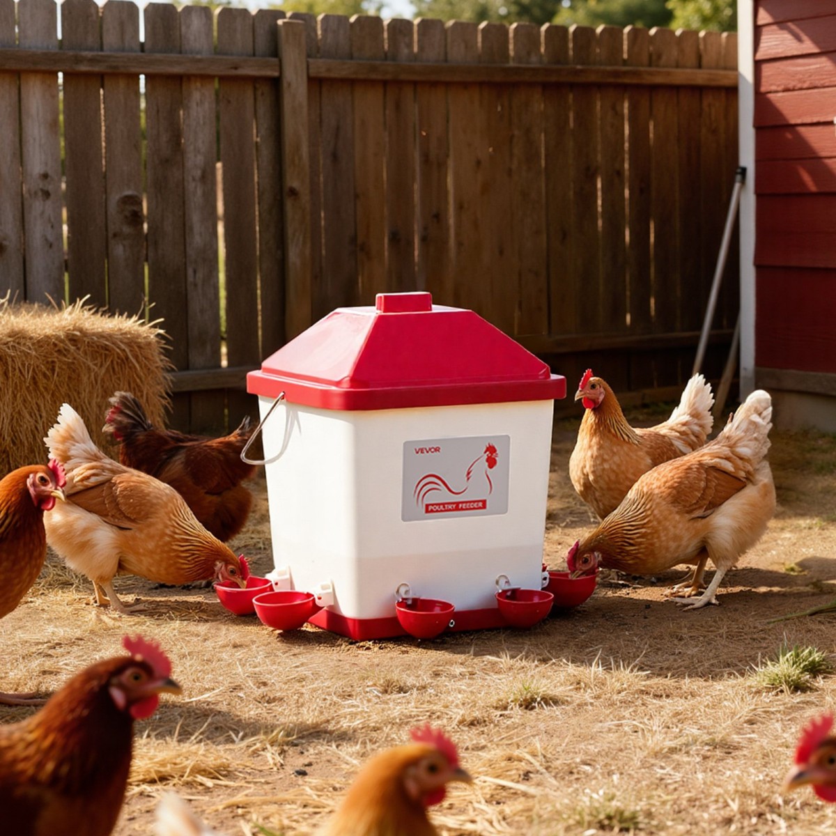 VEVOR 19L Automatic Chicken Waterter, 6 Ports Water, Automatic-Fill Water Cup, Automatic Gravity Waterer with Conveible Handled Sealed Lastic Ring, Αδιάβροχο υλικό PP, No Waste Design, για κοτόπουλο