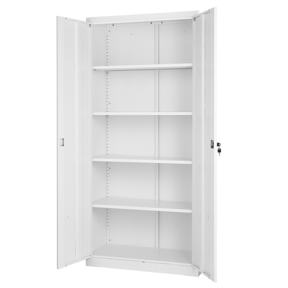VEVOR Μεταλλικός Αποθηκευτικός Ντουλάπα, 175 cm Κλείδωμα Ατσάλινο Ντουλάπι Γκαράζ με 4 Ρυθμιζόμενα Ράφια, 2 Μαγνητικές Πόρτες, 2 Κλειδιά, 5 Επίπεδες Αποθήκευση Εργαλείων για Αποθήκη, Αποθήκη, Υπόγειο, Πλυντήριο, Γραφείο, Λευκό