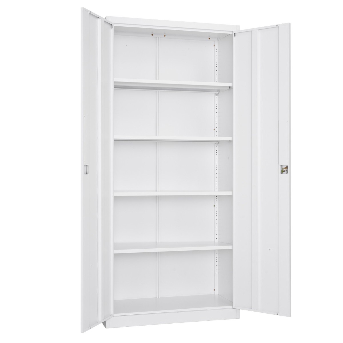 VEVOR Μεταλλικός Αποθηκευτικός Ντουλάπα, 175 cm Κλείδωμα Ατσάλινο Ντουλάπι Γκαράζ με 4 Ρυθμιζόμενα Ράφια, 2 Μαγνητικές Πόρτες, 2 Κλειδιά, 5 Επίπεδες Αποθήκευση Εργαλείων για Αποθήκη, Αποθήκη, Υπόγειο, Πλυντήριο, Γραφείο, Λευκό