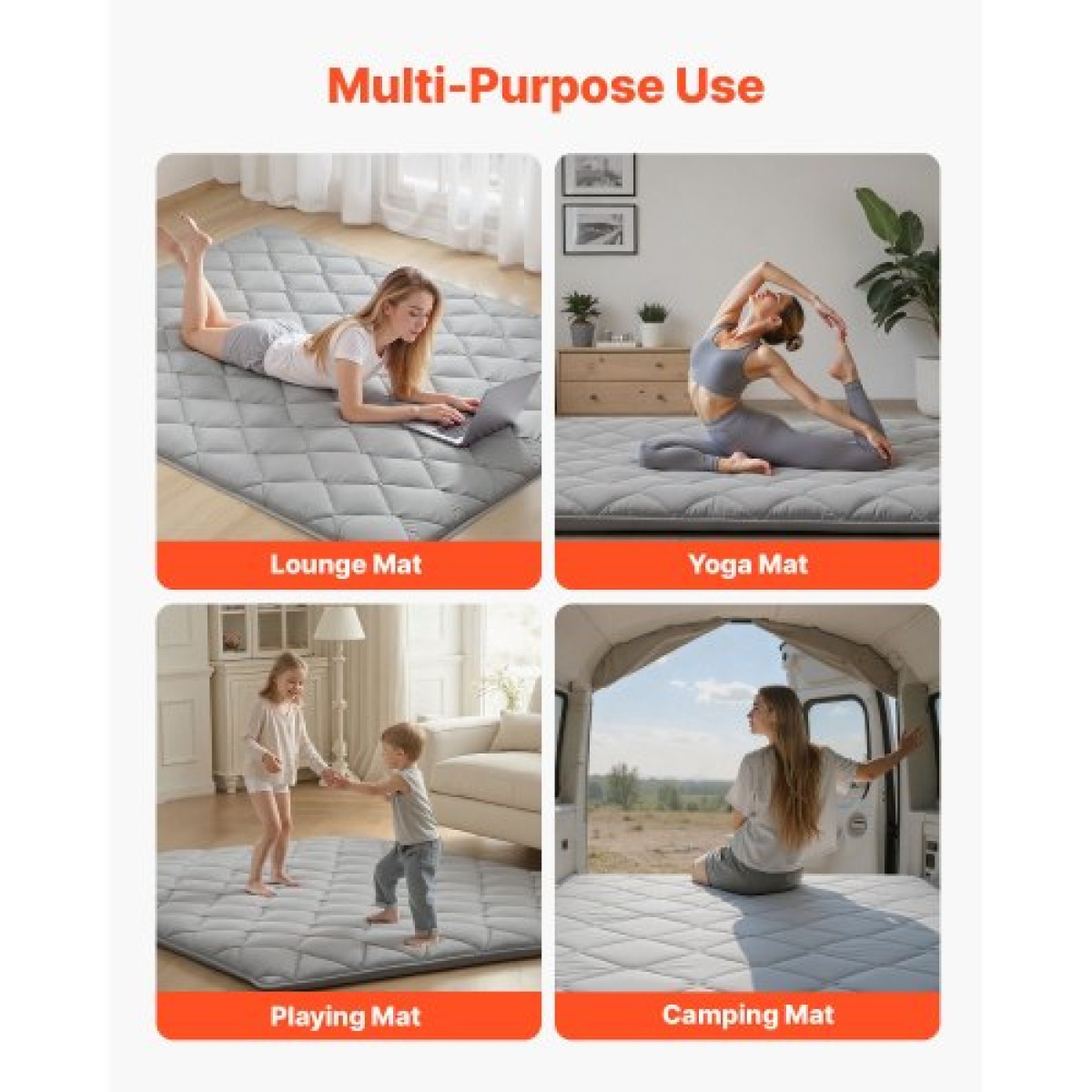 VEVOR Japanese Tatami Mat, Queen Size Πτυσσόμενο Γιαπωνέζικο Στρώμα Τατάμι, Στρώμα Futon με Αποθηκευτική Τσάντα & Στερέωμα, Πατάκι δαπέδου 9 στρώσεων για ύπνο, κοιτώνα, διαλογισμός, γιόγκα, 2032 x 1524 x 63,5 mm, γκρι