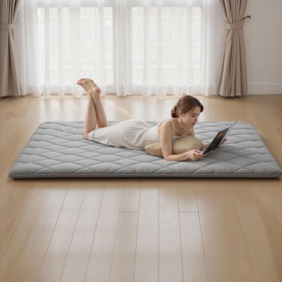 VEVOR Japanese Tatami Mat, Queen Size Πτυσσόμενο Γιαπωνέζικο Στρώμα Τατάμι, Στρώμα Futon με Αποθηκευτική Τσάντα & Στερέωμα, Πατάκι δαπέδου 9 στρώσεων για ύπνο, κοιτώνα, διαλογισμός, γιόγκα, 2032 x 1524 x 63,5 mm, γκρι