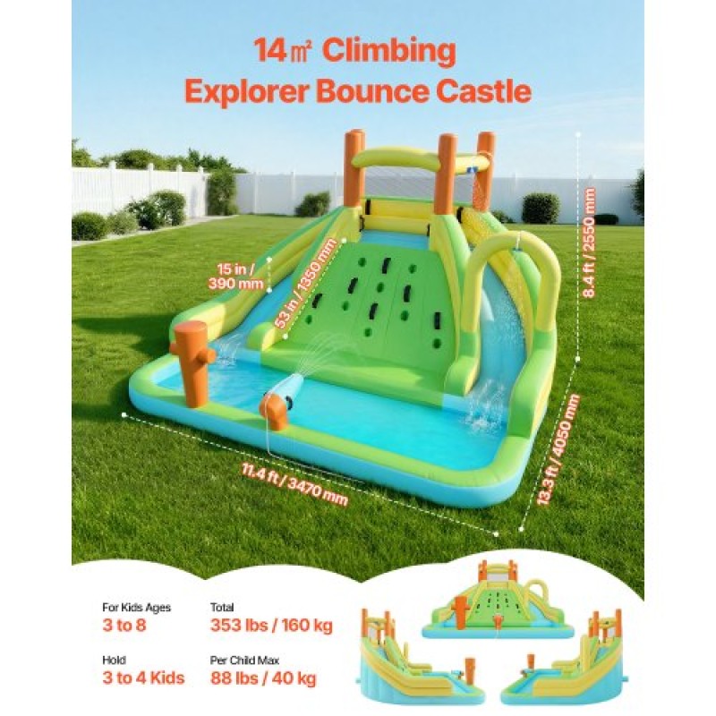 Φουσκωτό σπίτι αναπήδησης VEVOR, 13,3 x 11,4 x 8,4 ft Φουσκωτό Bounce House Νεροτσουλήθρα, Bouncer Castle με τοίχο αναρρίχησης, διπλές ψηλές τσουλήθρες, Splash Pool & Mini Soccer, για 3 έως 4 παιδιά ηλικίας 3 έως 8 ετών