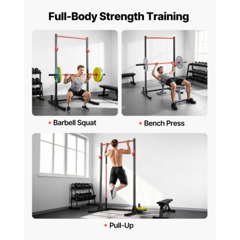 VEVOR Power Cage Squat Rack, Πολυλειτουργικός Εξοπλισμός Τύπου Πάγκου Power Rack με ρυθμιζόμενους γάντζους J 28 επιπέδων, Γυμναστήριο γυμναστικής προπόνησης στο σπίτι για σκουότ με μπάρα, έλξη, άρση βαρών