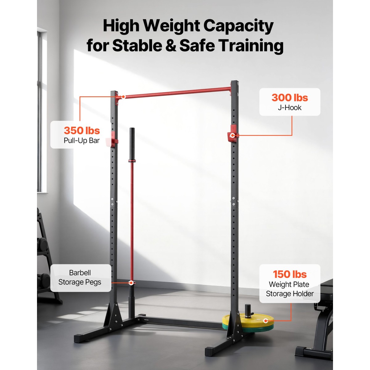 VEVOR Power Cage Squat Rack, Πολυλειτουργικός Εξοπλισμός Τύπου Πάγκου Power Rack με ρυθμιζόμενους γάντζους J 28 επιπέδων, Γυμναστήριο γυμναστικής προπόνησης στο σπίτι για σκουότ με μπάρα, έλξη, άρση βαρών