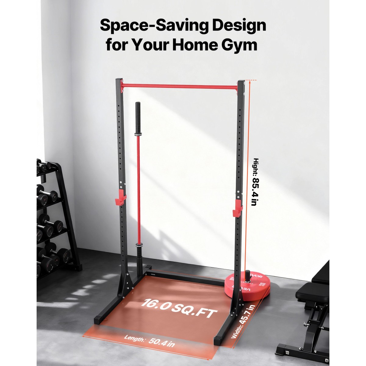 VEVOR Power Cage Squat Rack, Πολυλειτουργικός Εξοπλισμός Τύπου Πάγκου Power Rack με ρυθμιζόμενους γάντζους J 28 επιπέδων, Γυμναστήριο γυμναστικής προπόνησης στο σπίτι για σκουότ με μπάρα, έλξη, άρση βαρών