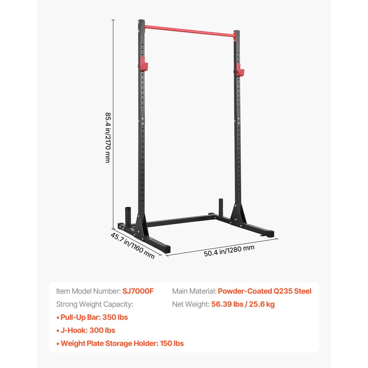 VEVOR Power Cage Squat Rack, Πολυλειτουργικός Εξοπλισμός Τύπου Πάγκου Power Rack με ρυθμιζόμενους γάντζους J 28 επιπέδων, Γυμναστήριο γυμναστικής προπόνησης στο σπίτι για σκουότ με μπάρα, έλξη, άρση βαρών