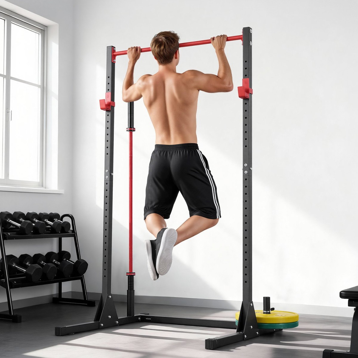 VEVOR Power Cage Squat Rack, Πολυλειτουργικός Εξοπλισμός Τύπου Πάγκου Power Rack με ρυθμιζόμενους γάντζους J 28 επιπέδων, Γυμναστήριο γυμναστικής προπόνησης στο σπίτι για σκουότ με μπάρα, έλξη, άρση βαρών
