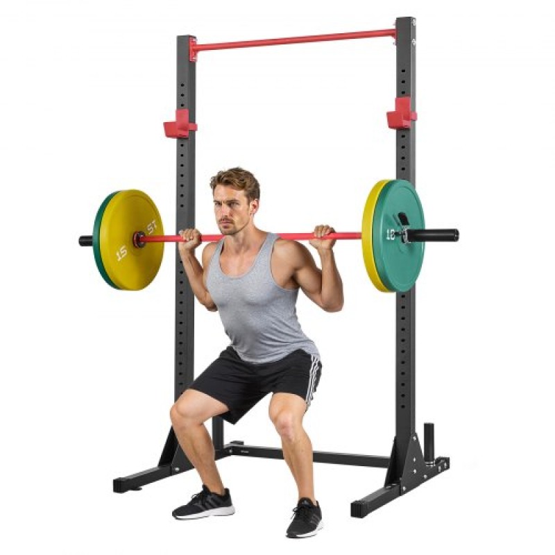 VEVOR Power Cage Squat Rack, Πολυλειτουργικός Εξοπλισμός Τύπου Πάγκου Power Rack με ρυθμιζόμενους γάντζους J 28 επιπέδων, Γυμναστήριο γυμναστικής προπόνησης στο σπίτι για σκουότ με μπάρα, έλξη, άρση βαρών