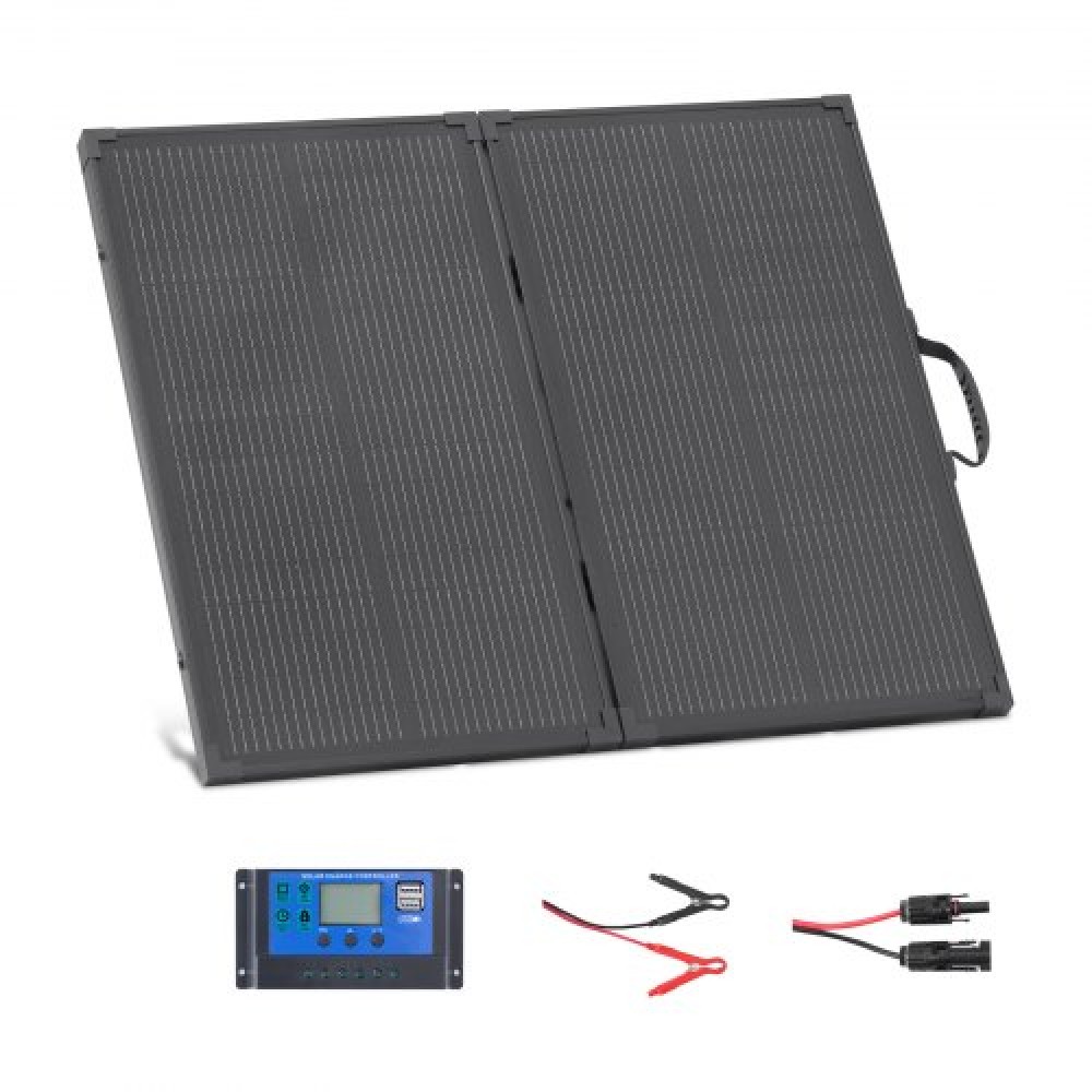 VEVOR 100W Foldable Solar Panel with Frame, 16BB N-Type Portable Monocrystalline Solar Panel Charger 24% Efficiency, IP67 Waterproof with 30A PWM Controller & MC4 Output for Camping, Hiking, RV Trips