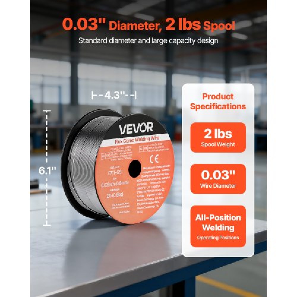 Σύρμα συγκόλλησης VEVOR Flux Core MIG, E71T-GS 0,8mm 0,9kg, Σύρμα συγκόλλησης από ήπιο χάλυβα χωρίς αέριο με χαμηλό πιτσίλισμα για συγκόλληση τόξου σε όλες τις θέσεις, αυτοπροστατευμένο για εξωτερική χρήση (Συσκευασία 3 κυλίνδρων)