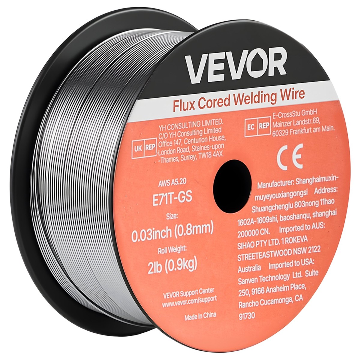 Σύρμα συγκόλλησης VEVOR Flux Core MIG, E71T-GS 0,8mm 0,9kg, Σύρμα συγκόλλησης από ήπιο χάλυβα χωρίς αέριο με χαμηλό πιτσίλισμα για συγκόλληση τόξου σε όλες τις θέσεις, αυτοπροστατευμένο για εξωτερική χρήση (Συσκευασία 3 κυλίνδρων)