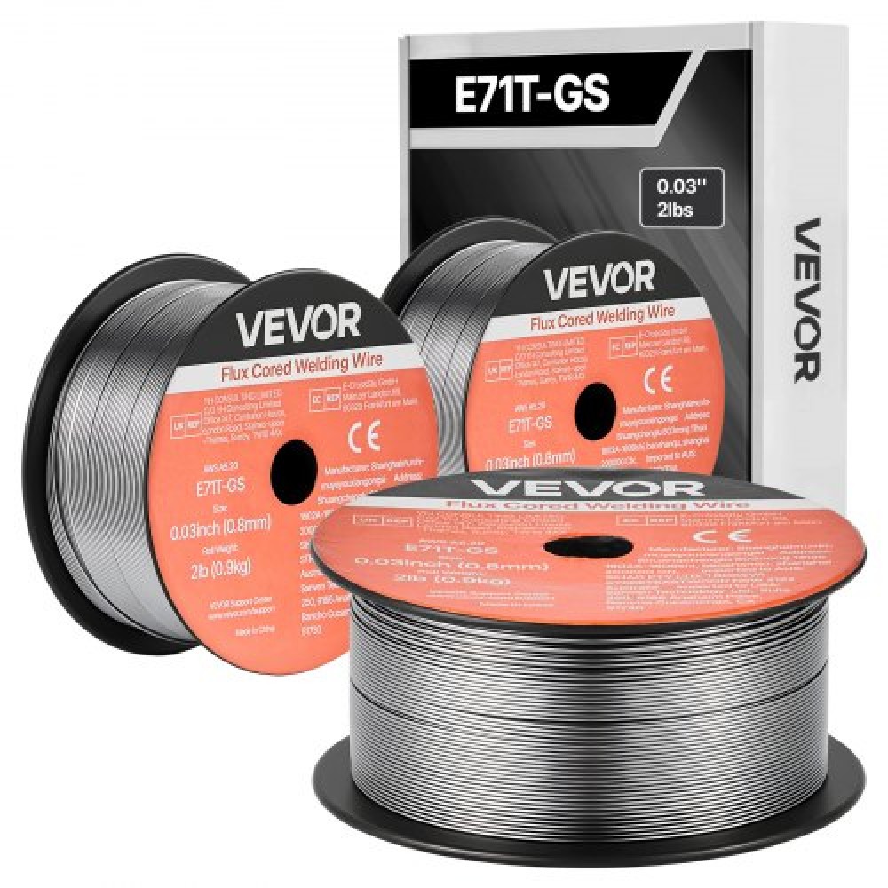 Σύρμα συγκόλλησης VEVOR Flux Core MIG, E71T-GS 0,8mm 0,9kg, Σύρμα συγκόλλησης από ήπιο χάλυβα χωρίς αέριο με χαμηλό πιτσίλισμα για συγκόλληση τόξου σε όλες τις θέσεις, αυτοπροστατευμένο για εξωτερική χρήση (Συσκευασία 3 κυλίνδρων)