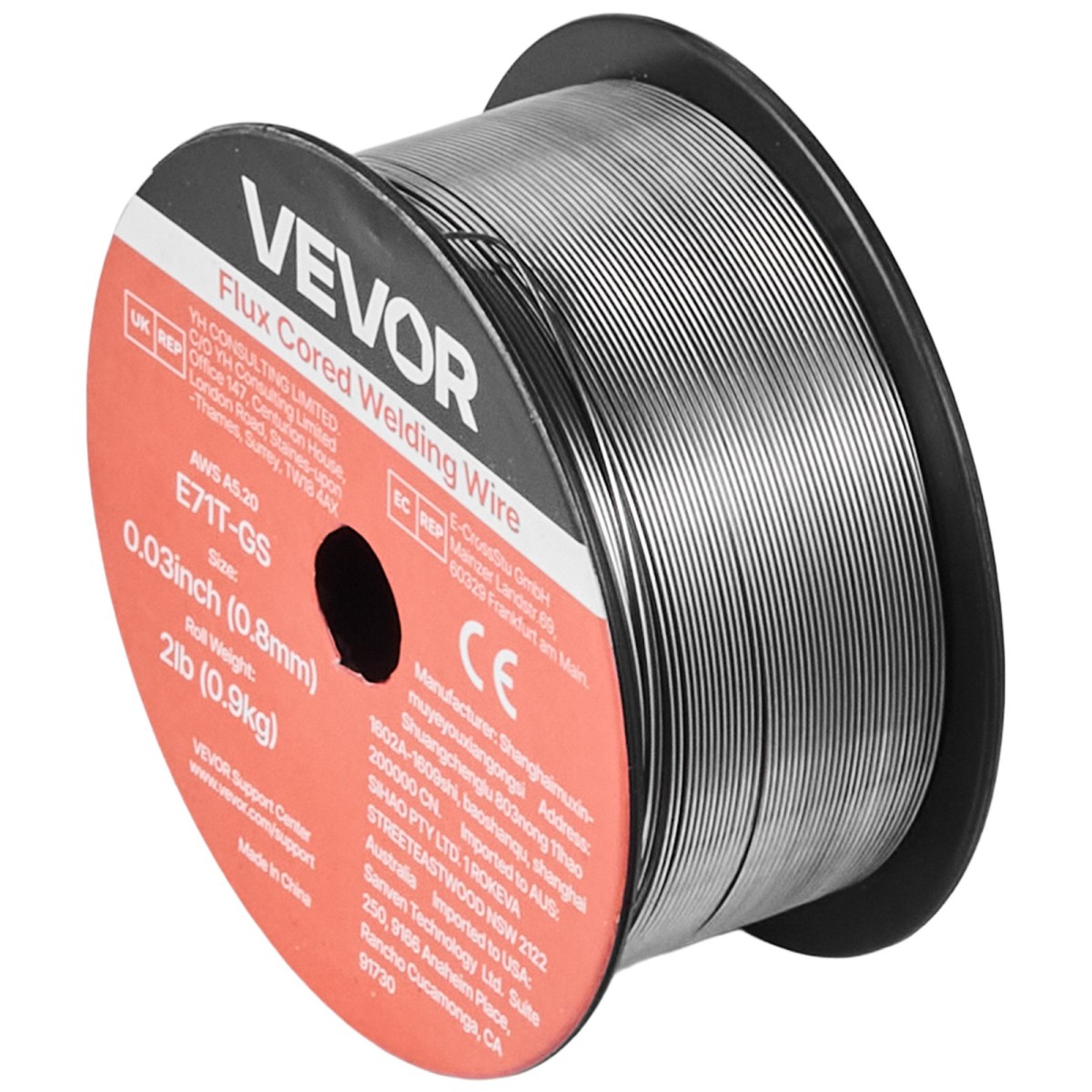 Σύρμα συγκόλλησης VEVOR Flux Core MIG, E71T-GS 0,8mm 0,9kg, Σύρμα συγκόλλησης από ήπιο χάλυβα χωρίς αέριο με χαμηλό πιτσίλισμα για συγκόλληση τόξου σε όλες τις θέσεις, αυτοπροστατευμένο για εξωτερική χρήση (Συσκευασία 3 κυλίνδρων)