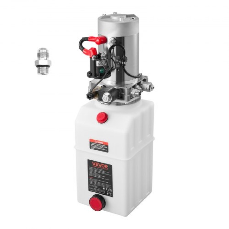 VEVOR 7 L Hydraulic Power Unit, Single Acting Dump Trailer Pump, 22 MPa Max Relief Pressure & 3,4 L/min Rate, DC 12V Hydraulic Pump with Metal Reservoir for Dump Trailer Car Lifting